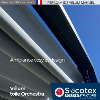 Fabrication sur mesure avec toile acrylique haut de gamme, la pergola ID3 vélum pensée pour vous