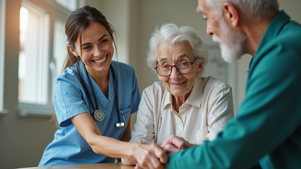 Close-up view of a care assistant helping an elderly person with daily tasks