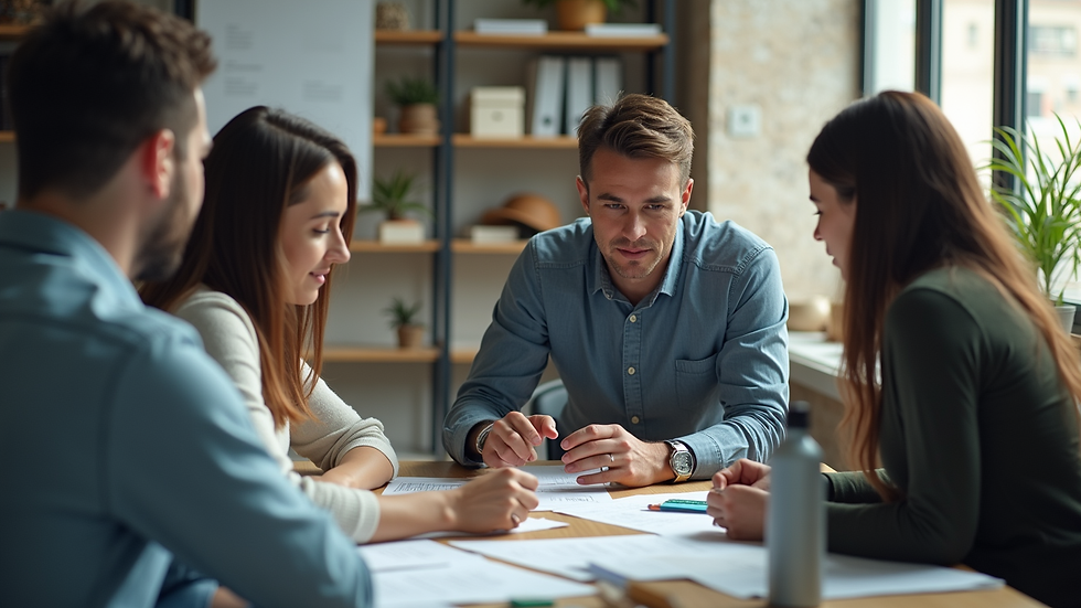 High angle view of a diverse team collaborating in an office