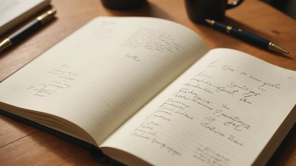 Eye-level view of an open notebook with handwritten goals