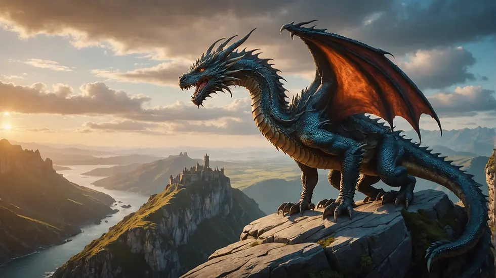 A majestic dragon perched on a cliff, symbolizing power and mystery.