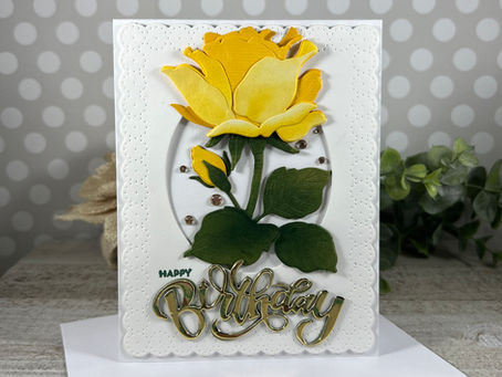 Pretty Oval Cutout for Lovely Layers Yellow Rose Happy Birthday
