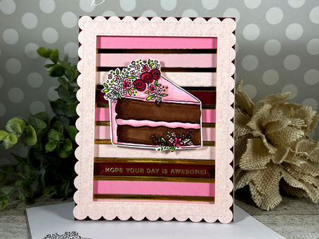 Pink and Red Striped Background Floral Cake Slice