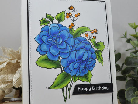 Blue Camellias Happy Birthday