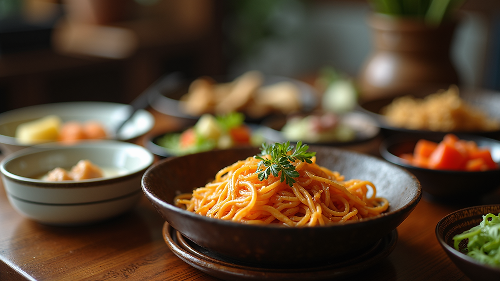 Eye-level view of a traditional Korean meal with various side dishes