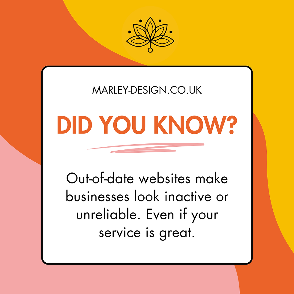 Marley Design graphic with text about how outdated websites can make businesses appear inactive or unreliable.
