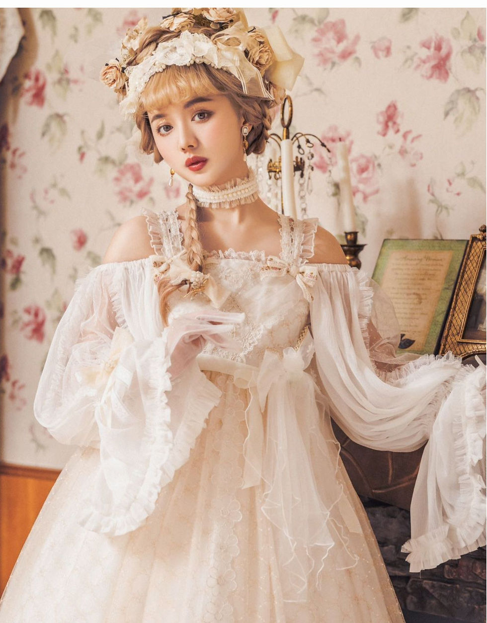 Thumbnail: White Moonlight ◇ Ruffled Dot Yarn Lolita Ji Sleeve Blouse