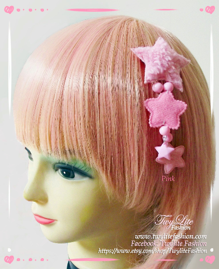 Thumbnail: Pastel Fuzzy Shooting Star Dangle Hair clips