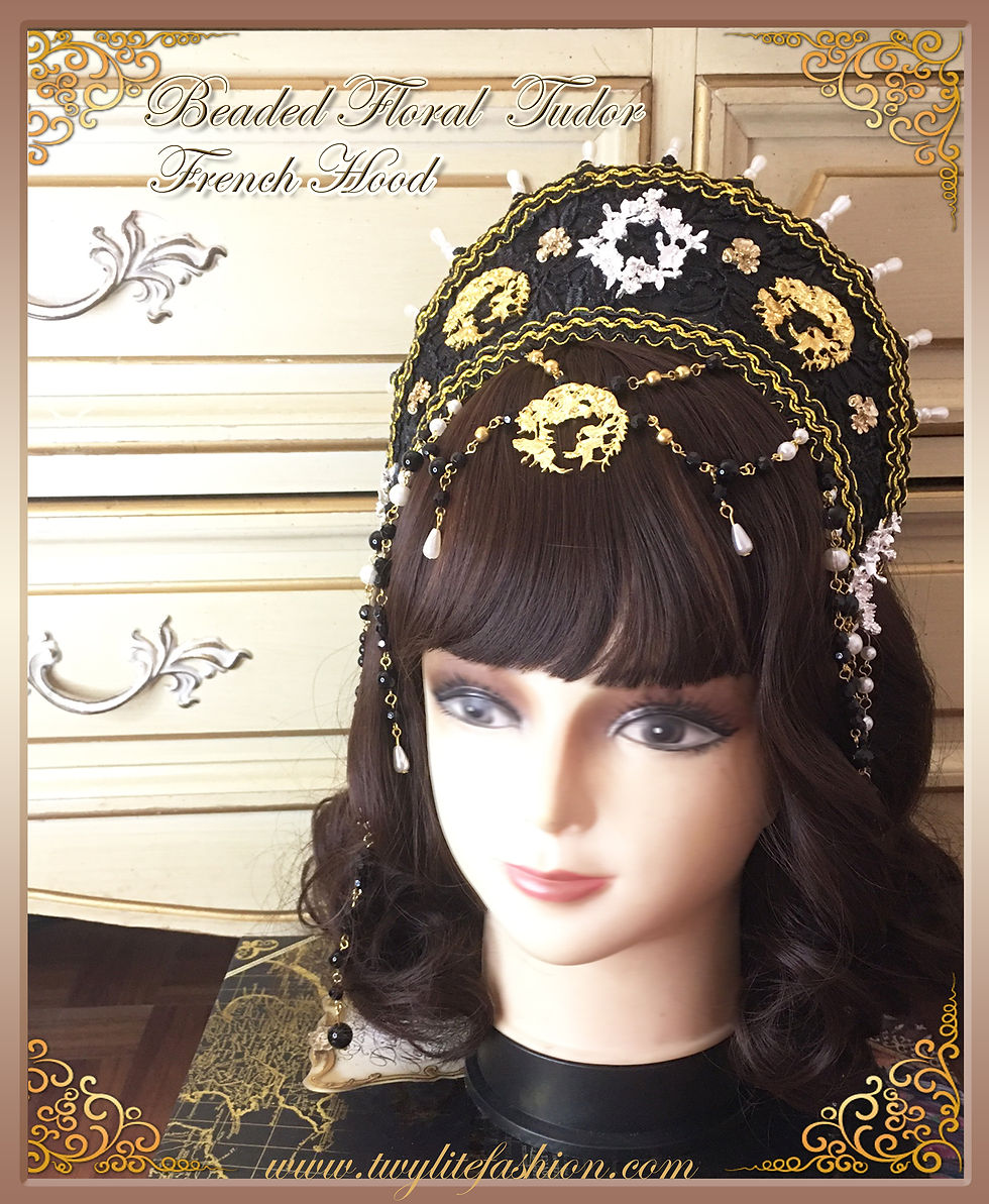 Thumbnail: Beaded Floral Tudor French Hood