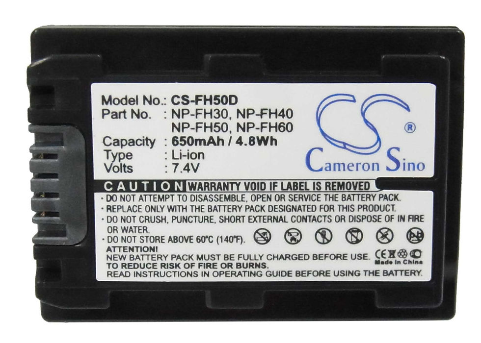 Thumbnail: Sony HDR-SR12 650mAh Replacement Battery