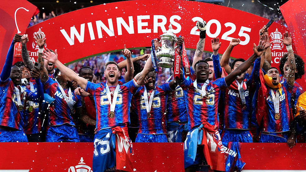 Crystal Palace players lifting the FA Cup trophy at Wembley