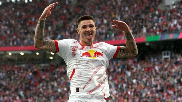 Benjamin Sesko in action for RB Leipzig — Arsenal’s striker target.