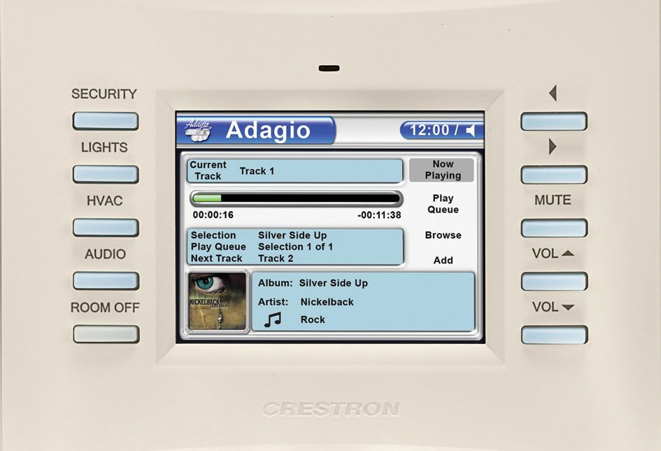 A Crestron TPS-4L touch panel,