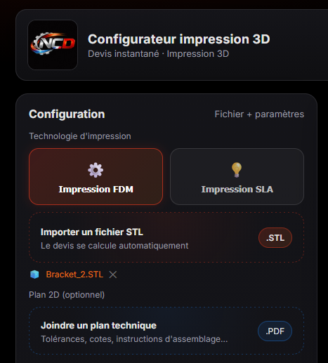 Vue rapprochée du configurateur web NCD