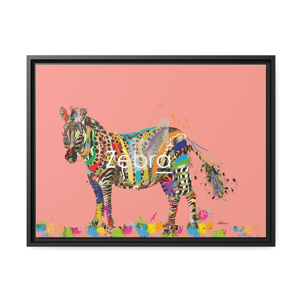 Thumbnail: Zebra on Canvas (Rose background x Black Frame)