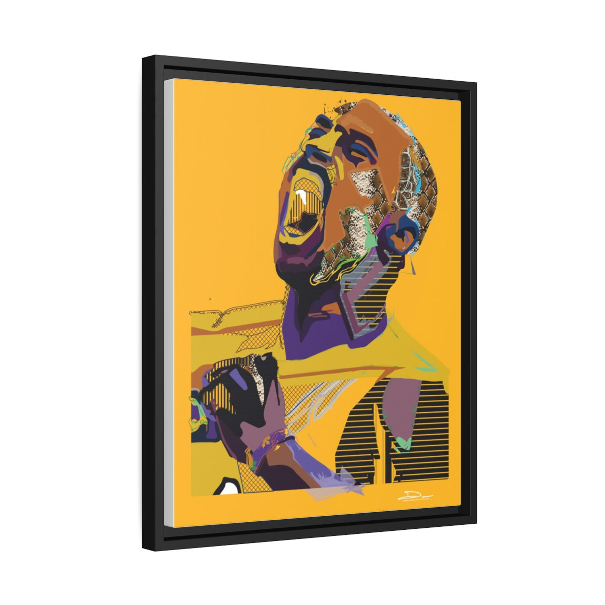 Kobe Bryant on Canvas (gold background x Black Frame)