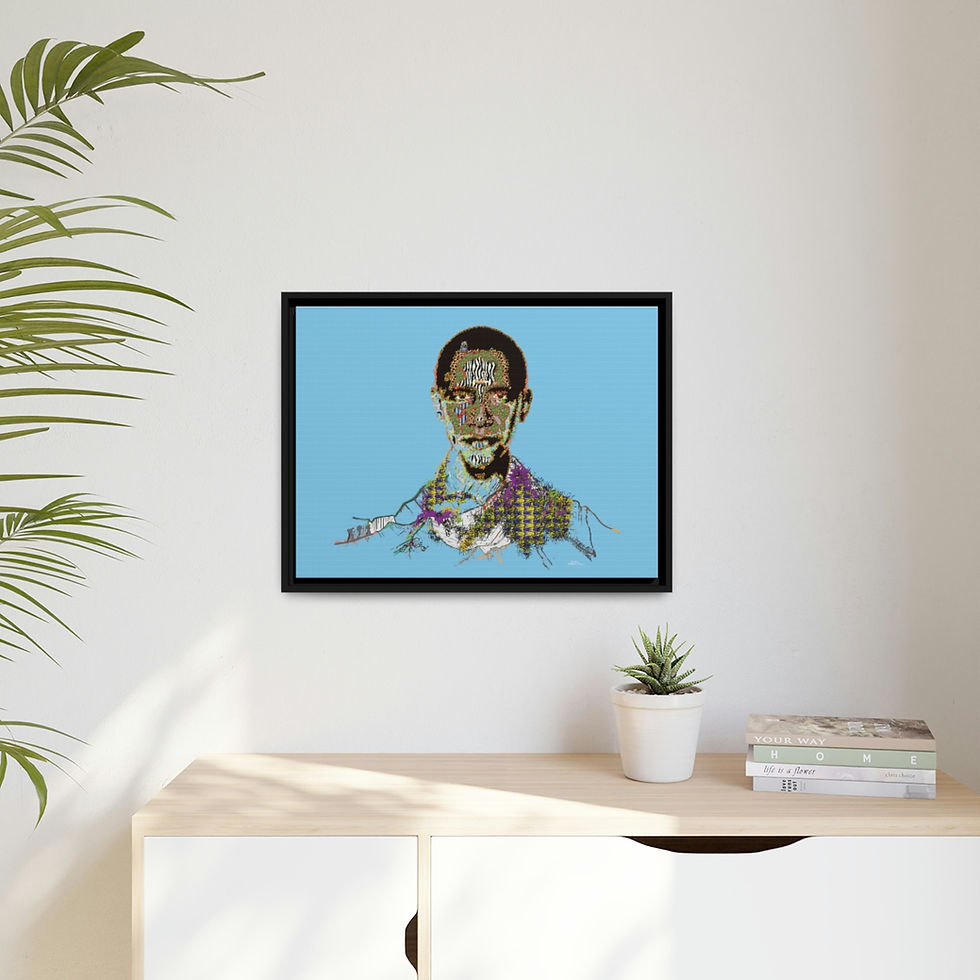 Thumbnail: Obama on Canvas (Sky Blue background x Black Frame) 
