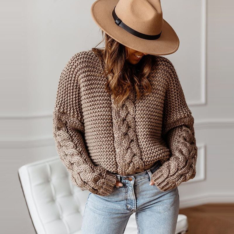 Casual Knitted Sweater, Chunky V-Neck Pullover