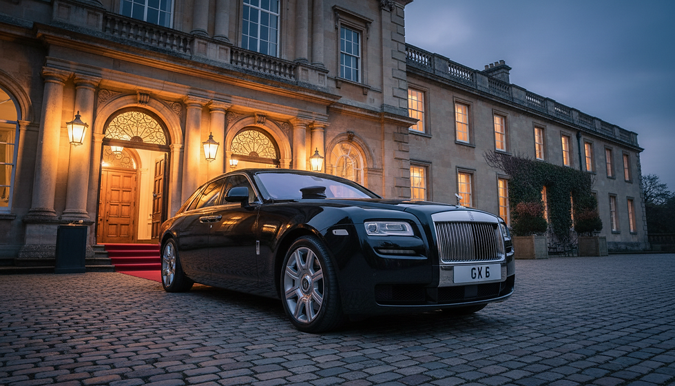 Wide-angle view of a Rolls-Royce Phantom near Dover Cruise Port.