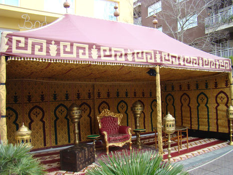 a tent with a greek key pattern on it