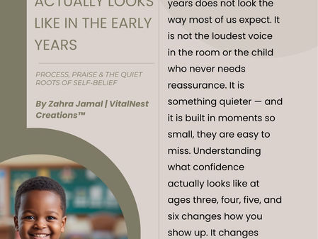 Confident young child smiling in a classroom — early childhood confidence building.
