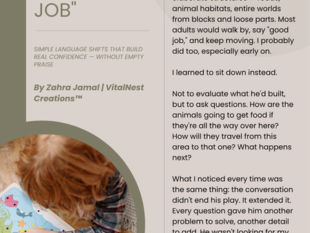 Child focused on puzzle during play, blog cover for Alternatives to Good Job by VitalNest Creations