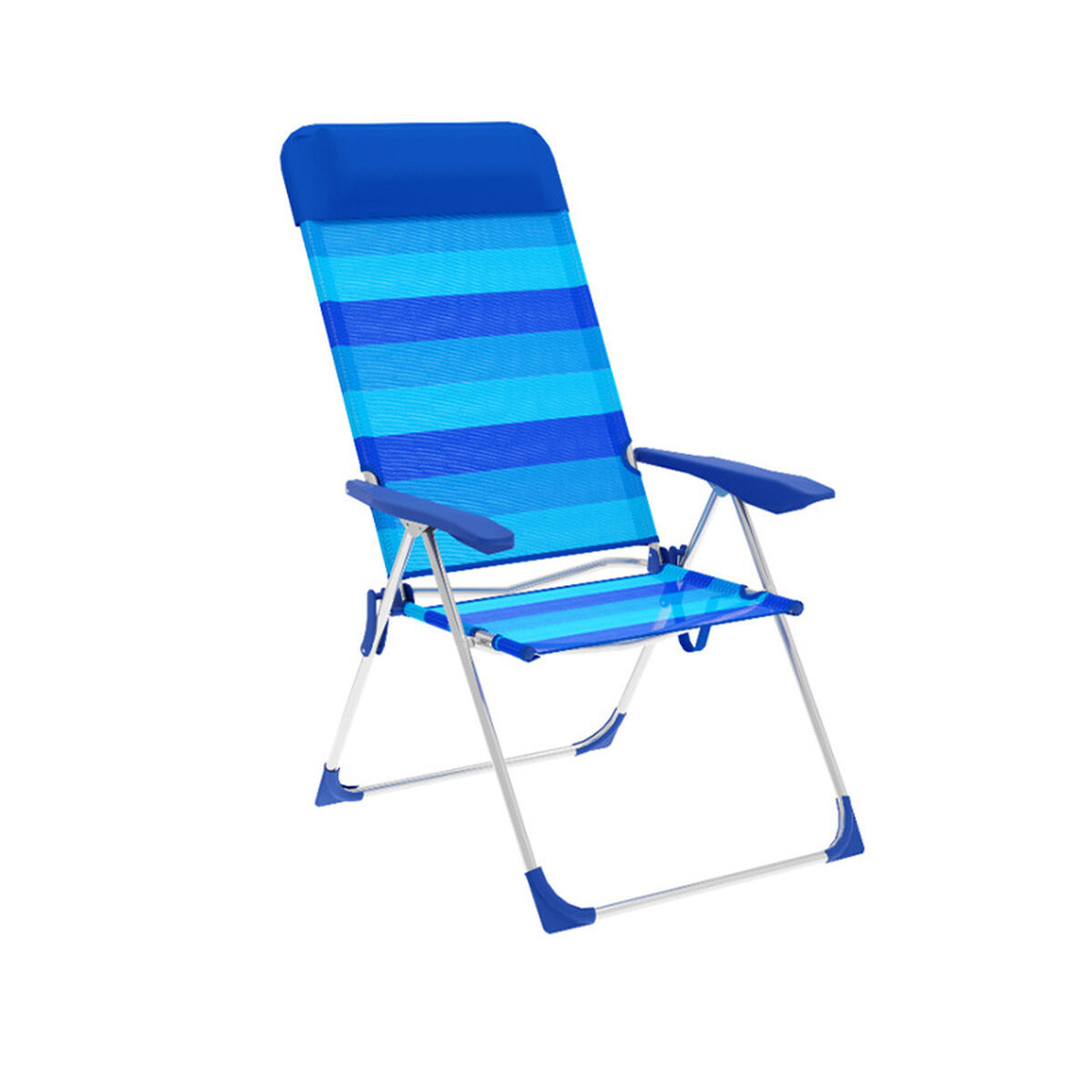 Sedia Pieghevole Marbueno 5 Posizioni Alluminio con Cuscino Righe Blu Spiaggia