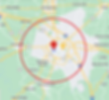 Map of Wendy's service area: a circle of 10 miles radius extending to the centers of Versailles and Nicholasville