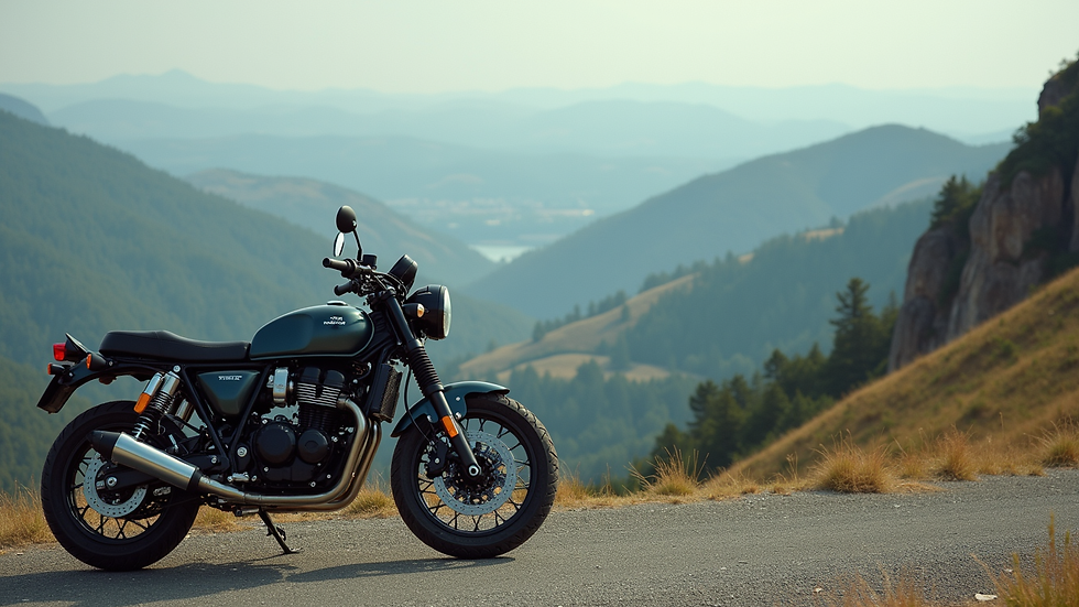 High angle view of a motorcycle parked on a scenic overlook