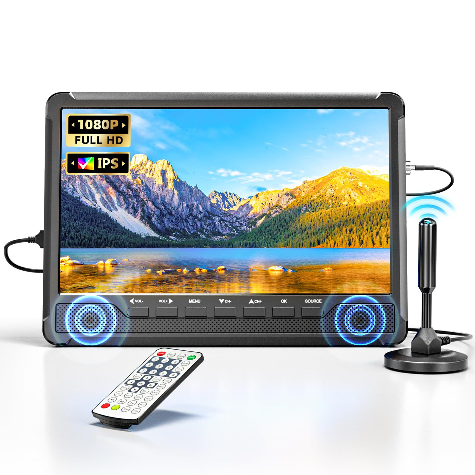Desobry 10.6" Small TV 1080P Portable TV with Detachable Antenna Mini TV with IP