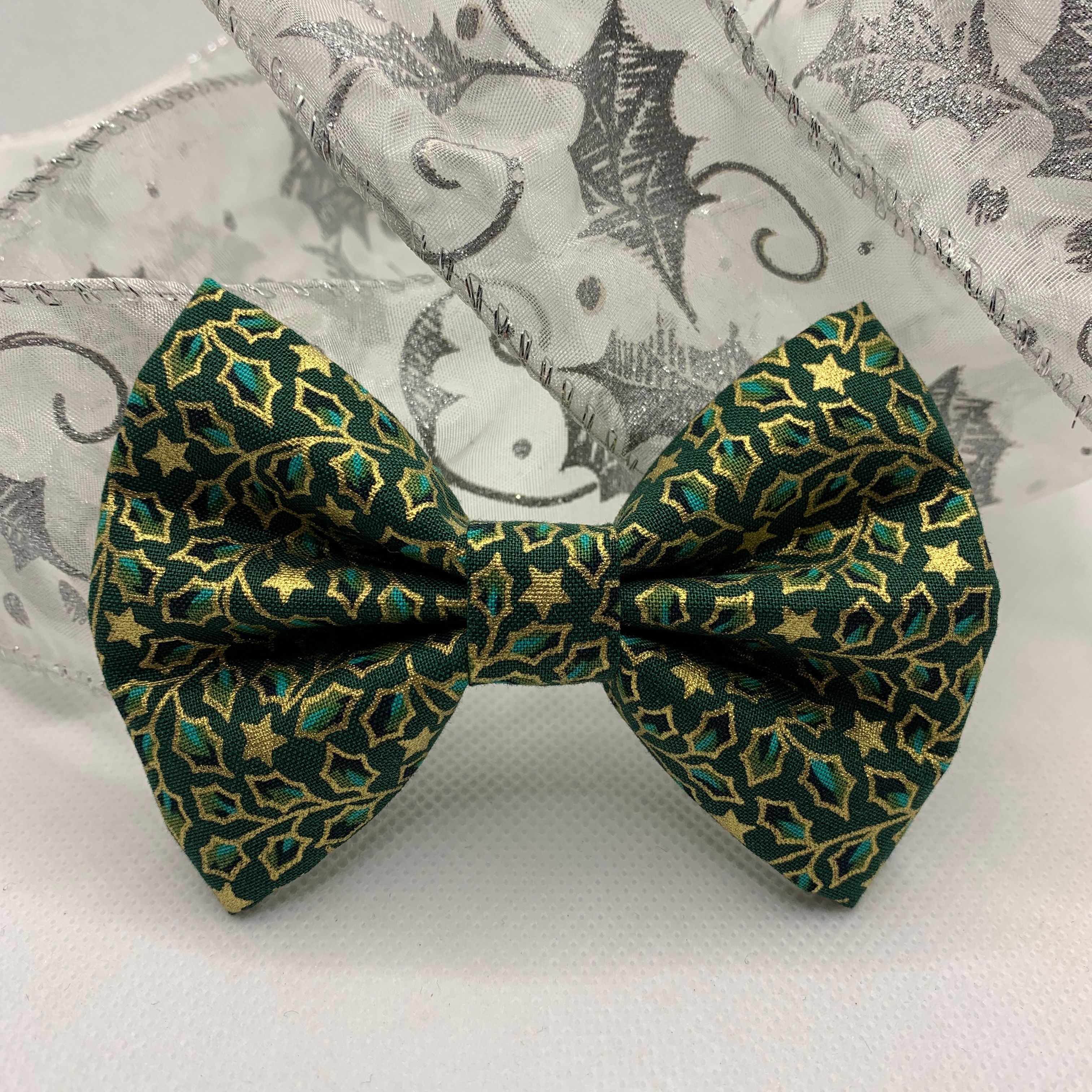 Gold holly Christmas bow