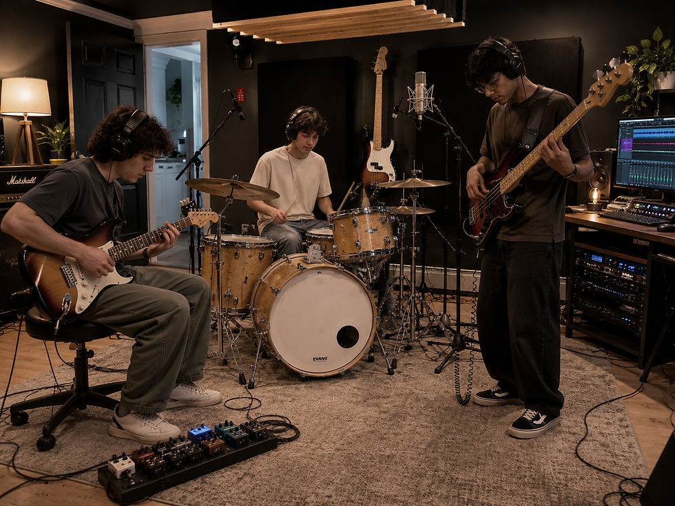 Professional rehearsal studio designed for local bands and musicians preparing for performances