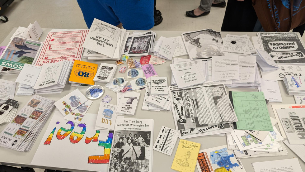Our free table. Folks showed up with some incredible zines to share with the community!