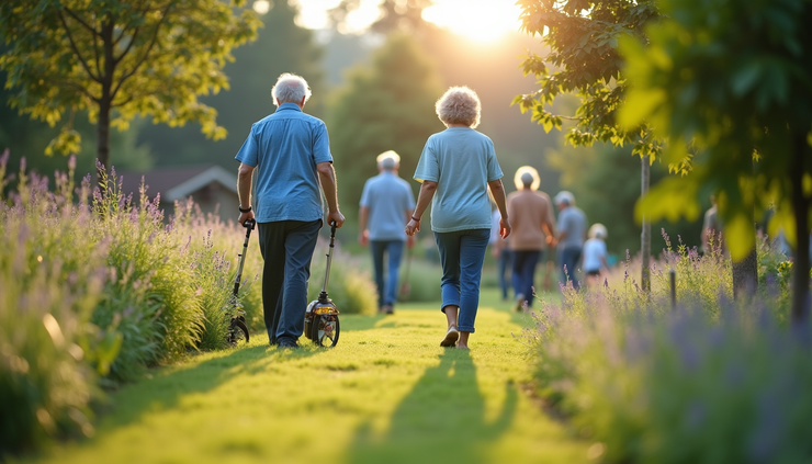 Közeli kép egy békés, természetközeli kék zónáról, ahol az emberek aktívan élnek