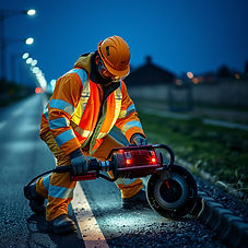 A construction worker using an equipment