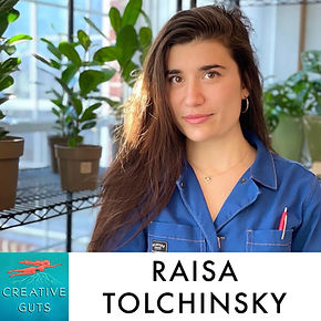 Raisa Tolchinsky headshot and Creative Guts logo