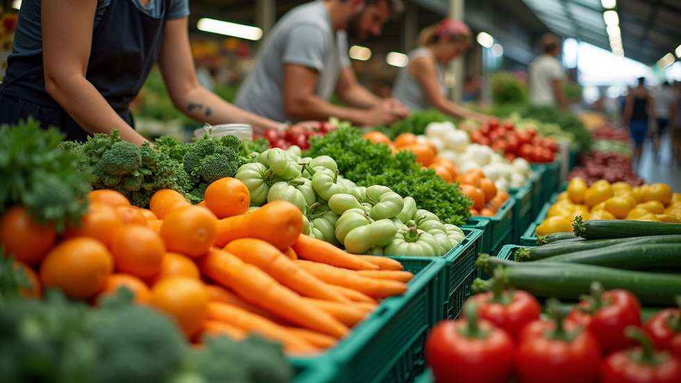 High angle view of a colorful fresh vegetable market