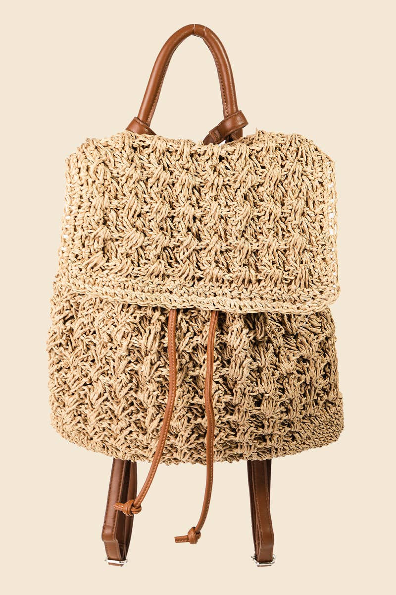 Straw Braid Backpack Bag