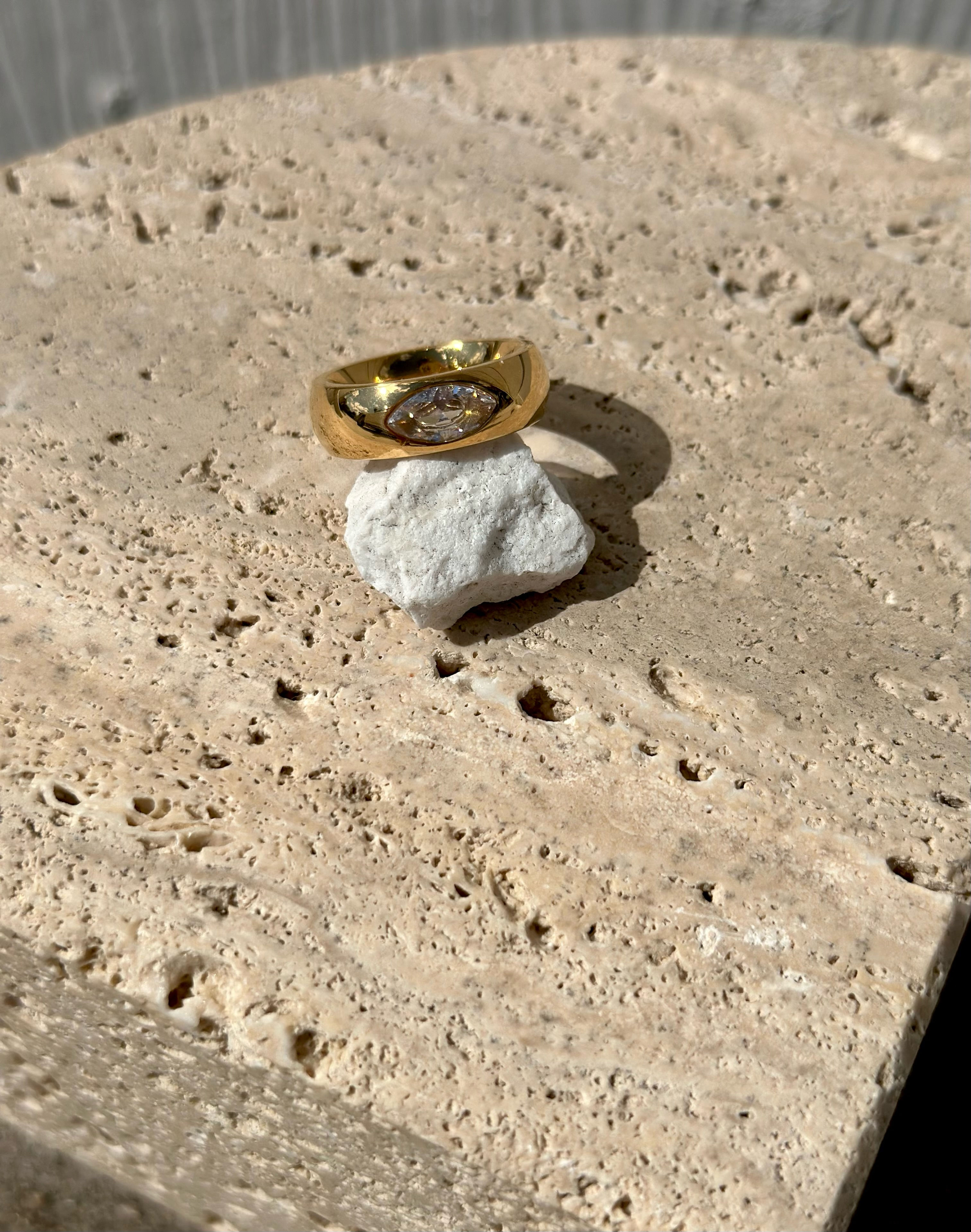 White Zircon Gold Plated Stainless