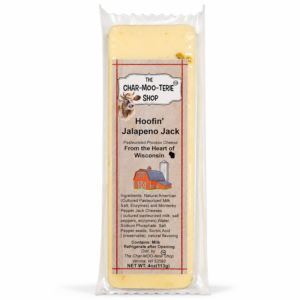 Hoofin’ Jalapeno Jack 4 oz shelf stable cheese package on white