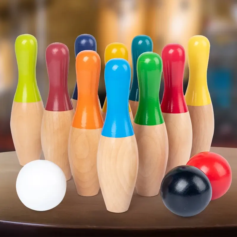 Miniatura: Juego de bolos de madera de alta calidad para niños.