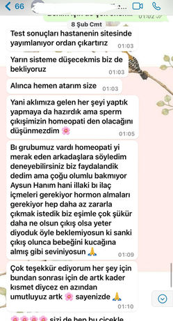 Homeopati tedavisi ile sperm çıkışında iyileşme yaşayan danışanın Homeopat Aysun Bayrak'a müjdeli haber verdiği konuşma.