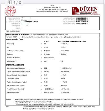 Semen Analizi Sonucu. Sperm Analizi Sonucu.