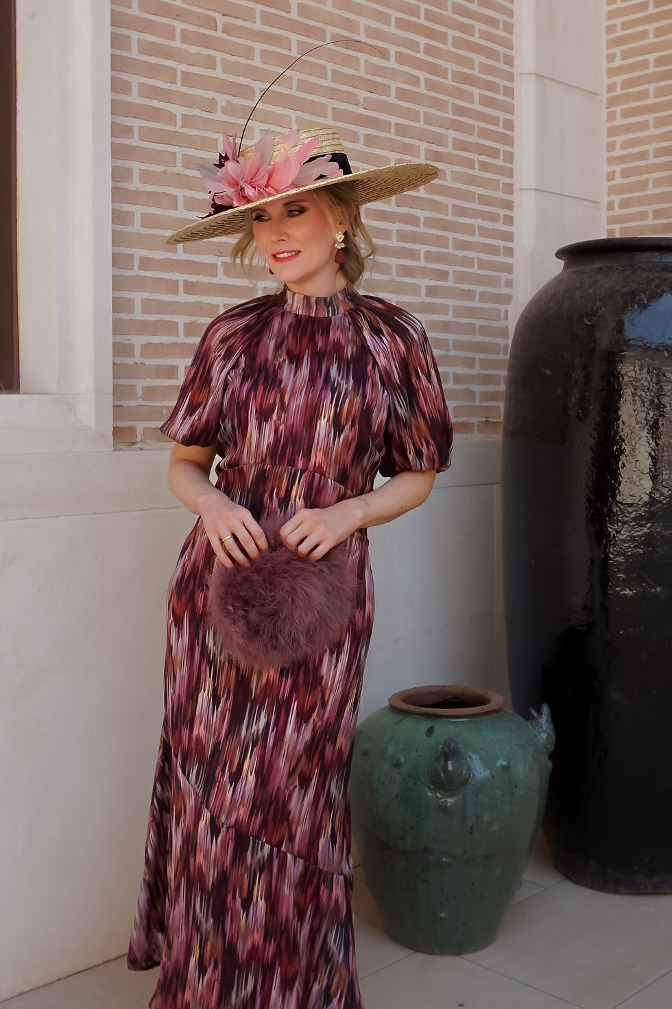 Miniatura: Vestido Seda y Color, vestido para invitada de otoño, vestido burdeos, vestido estampado para boda, tienda vestidos de boda
