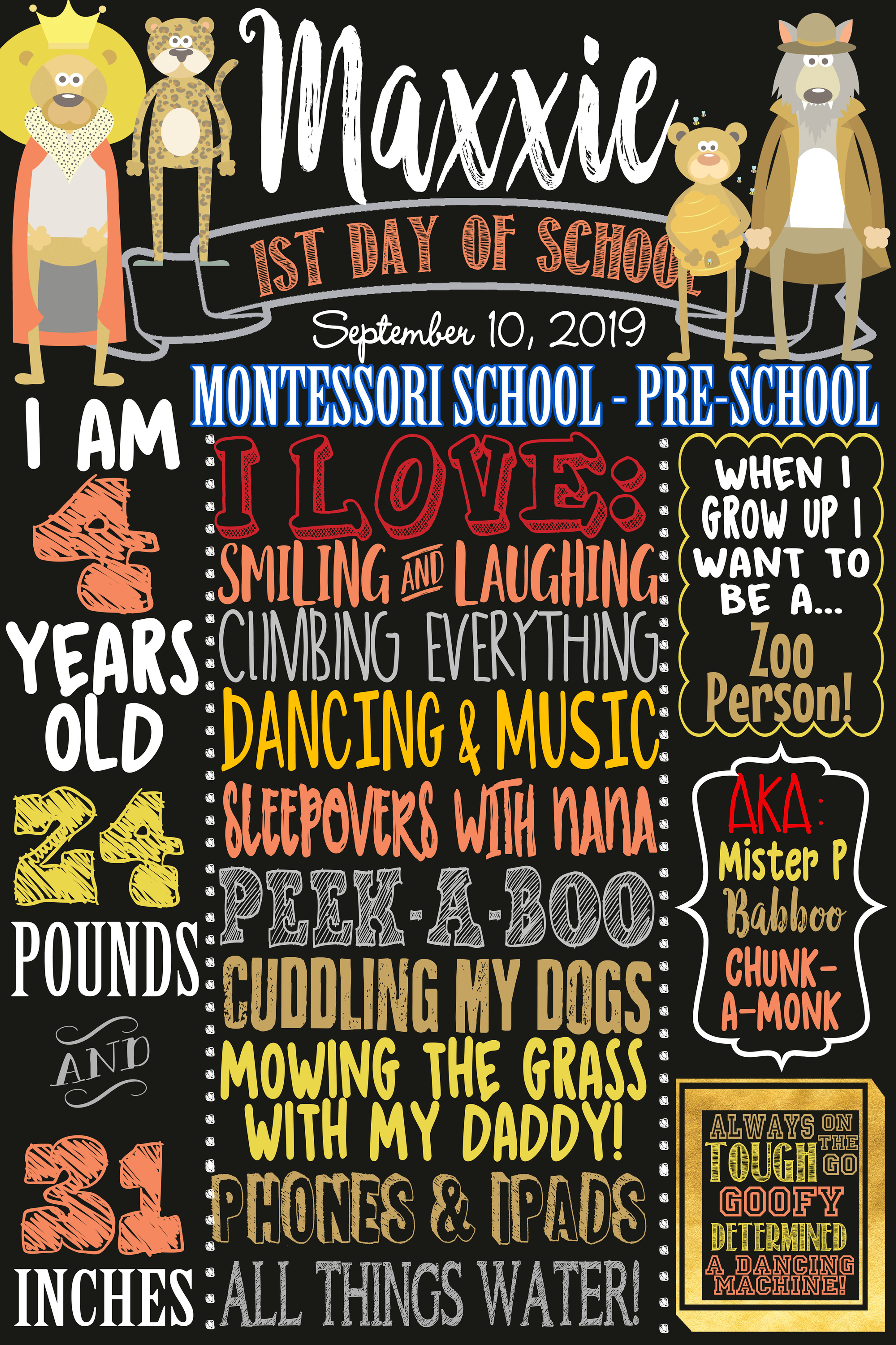 Animal First Day of School