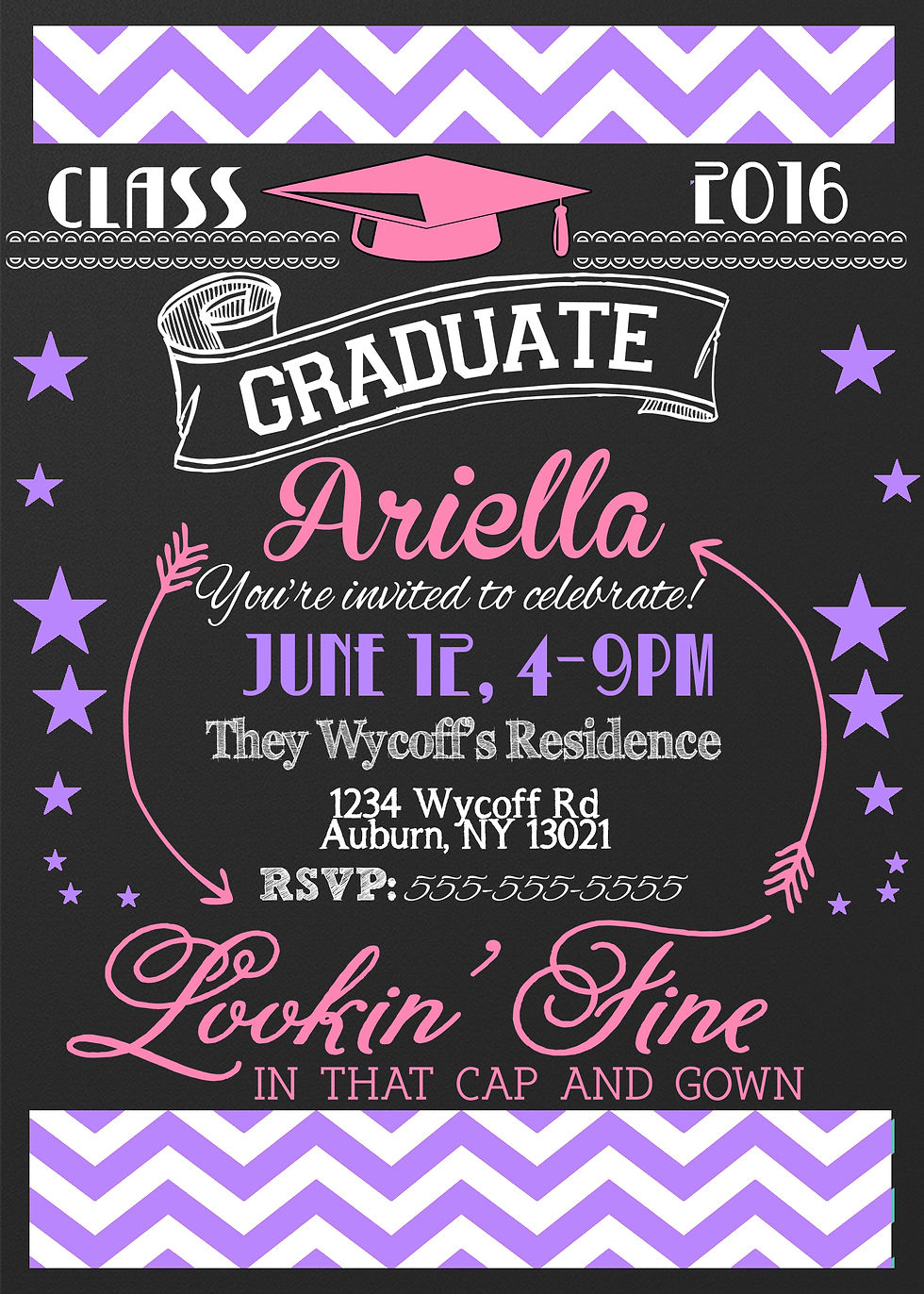 Thumbnail: Girl Chevron Graduation Invite