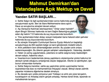 Mahmut Demirkan'dan Vatandaşlara Açık Mektup ve Davet