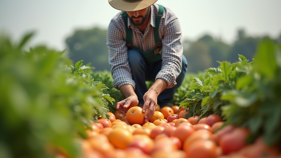 Close-up view of a farmer inspecting fresh produce in a field