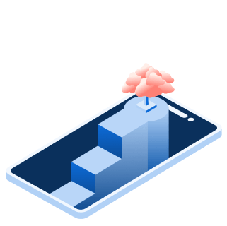 Smartphone with a staircase leading to a pink brain cloud