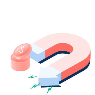 Magnet attracting a stack of coins with dollar signs